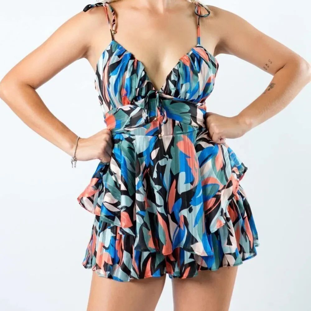 Colorful Leaf Print Romper